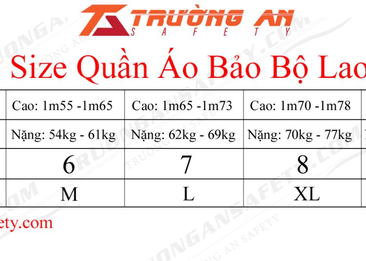 BẢng size quần áo bao hộ lao động